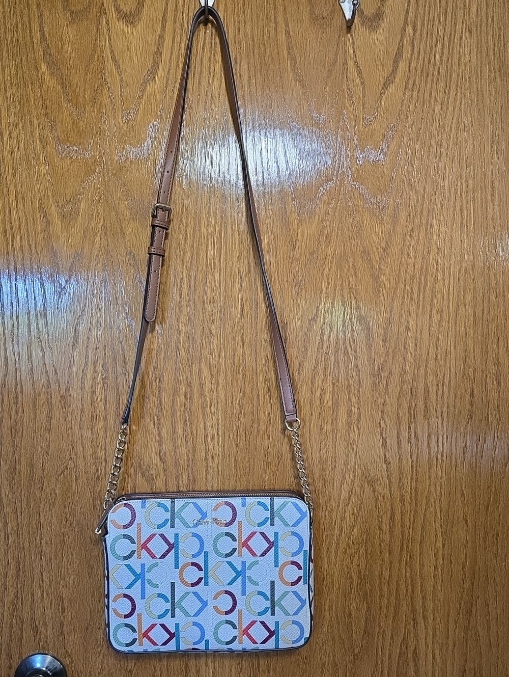 Calvin Klein Multicolor Logo Crossbody with Brown Strap